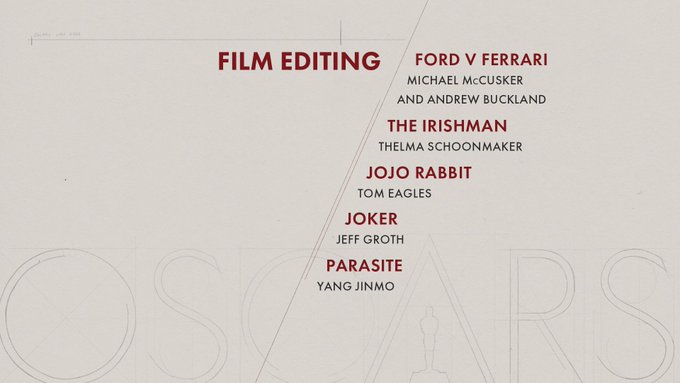 oscar 2020 nominees film editing