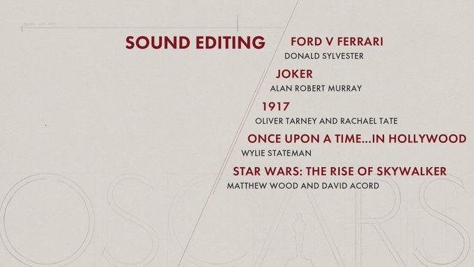 oscar 2020 nominees sound editing