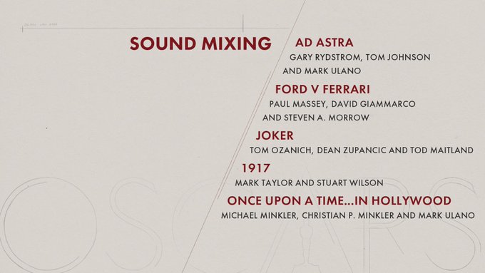 oscar 2020 nominees sound mixing